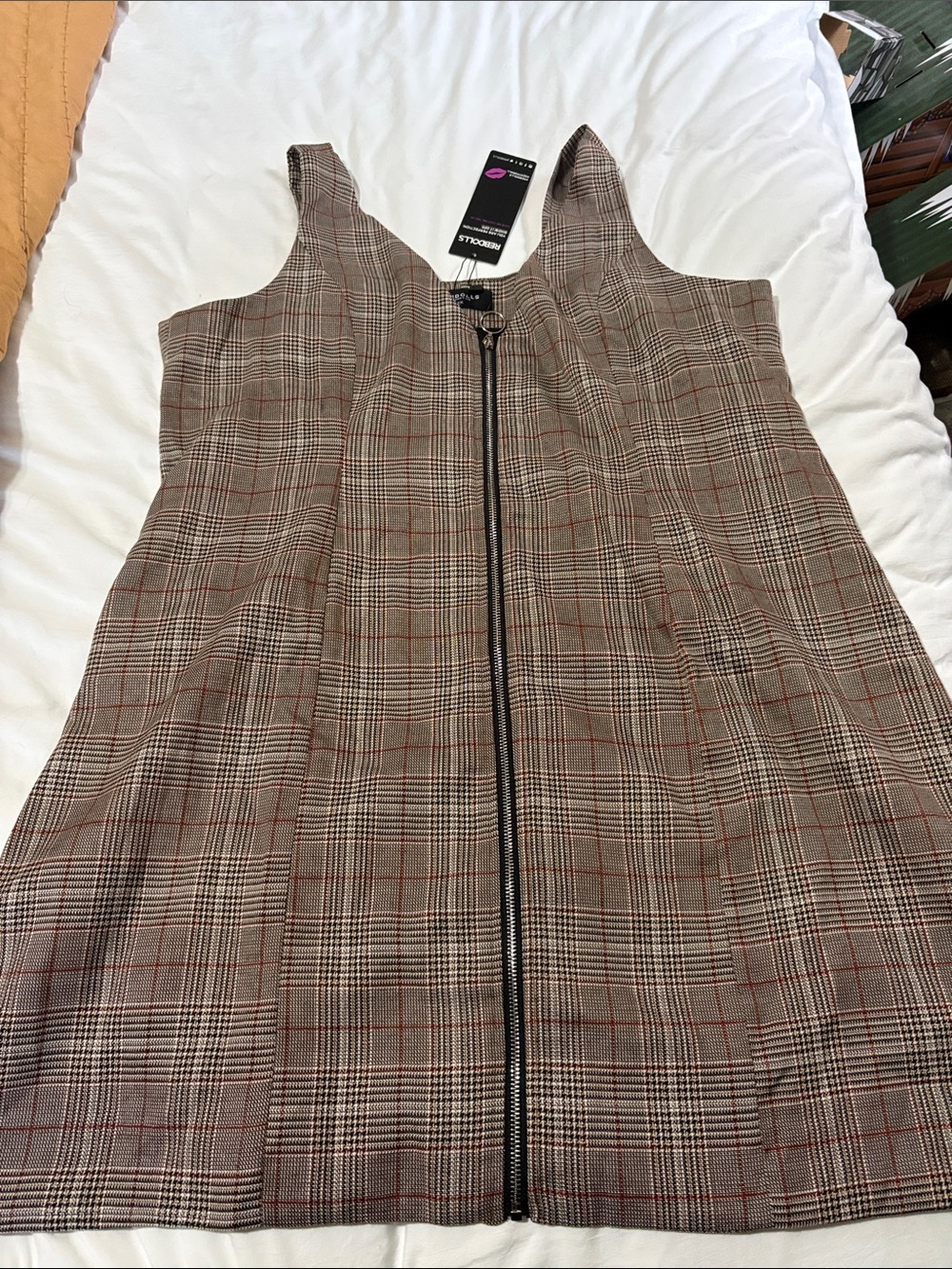 Rebdolls Brown Plaid Midi Dress with Red Windowpane